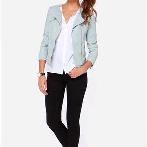 Glamorous (Lulus) Light Blue Faux Leather Moto Jacket Small